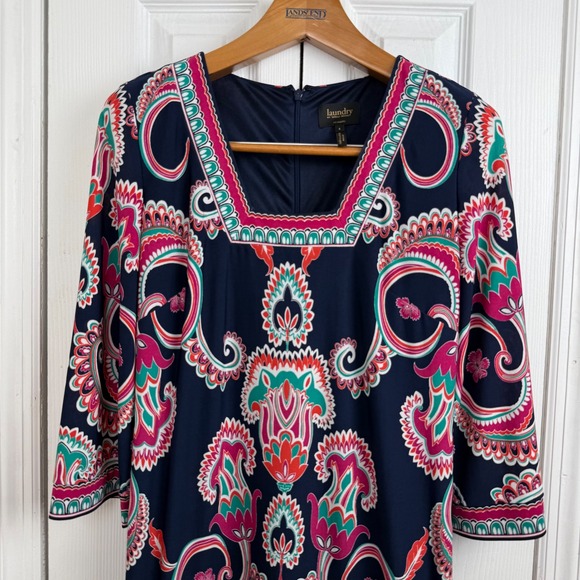 Laundry by Shelli Segal Dress Paisley Print 3/4 Sleeve Square Neck Womens - Picture 6 of 12